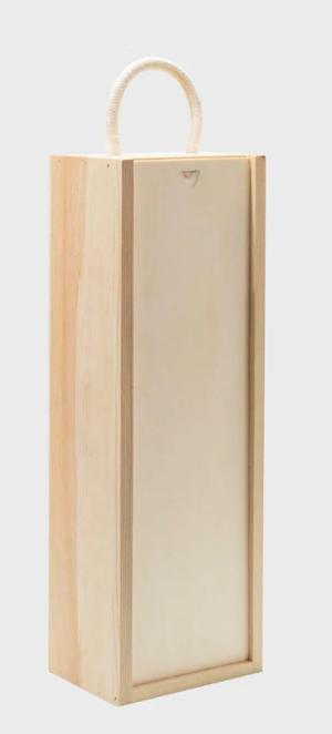 Single Bottle Natural Wooden Box with Sliding Lid
