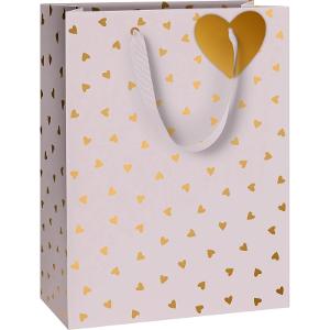 Two/Three Bottle Dusky Pink & Gold Love Heart  Gift Bag