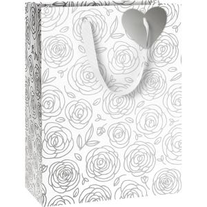 Two/Three Bottle White & Silver Rose Embossed  Gift bag