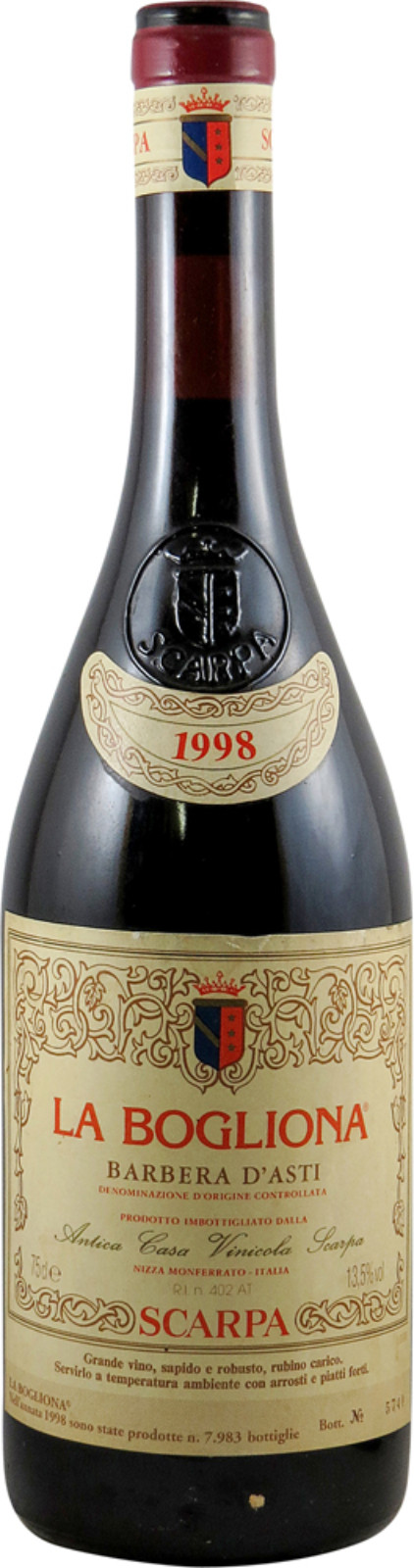Barbera d'Asti 1998 Antica Casa Vinicola Scarpa | Vintage Wine and