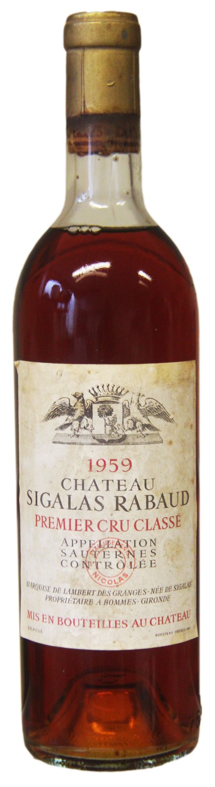 Chateau Sigalas Rabaud 1959 Sauternes 1er Cru Clas | Vintage Wine